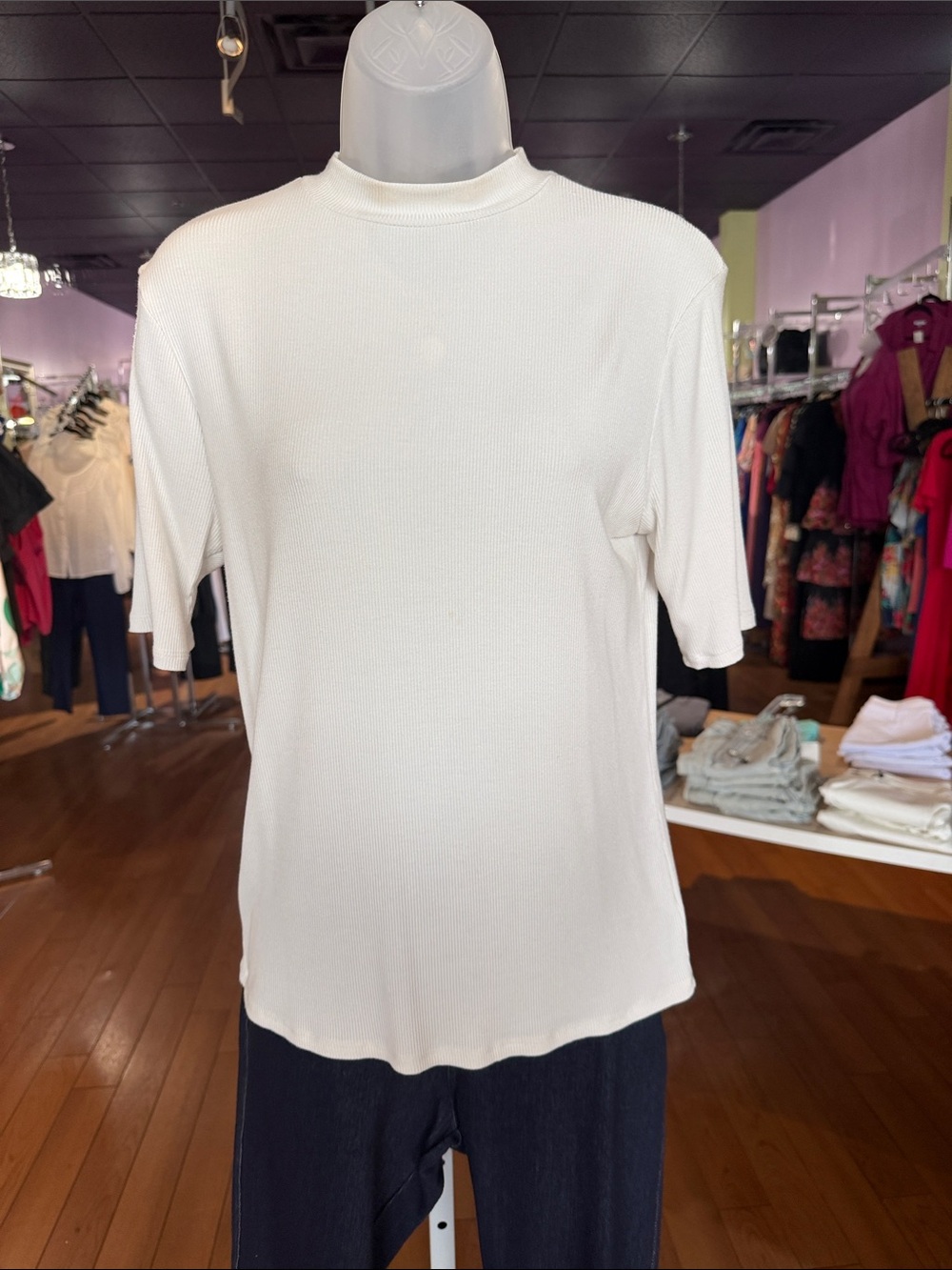 Cream Short-Sleeve Mock Neck Top